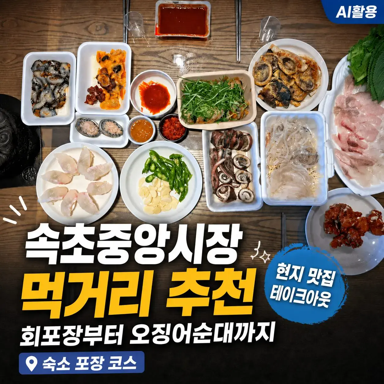 속초 기념품샵 신기루상점|오징어순대·아바이마을 마그넷 쇼핑 속초중앙시장에서 포장한 회와 먹거리가 놓인 관련글 썸네일