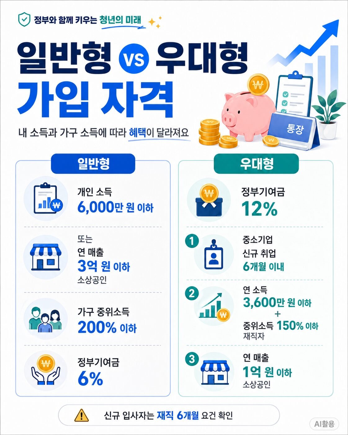 청년미래적금 총정리┃청년도약계좌 비교, 가입 조건 및 혜택 가이드 청년미래적금 일반형과 우대형 비교