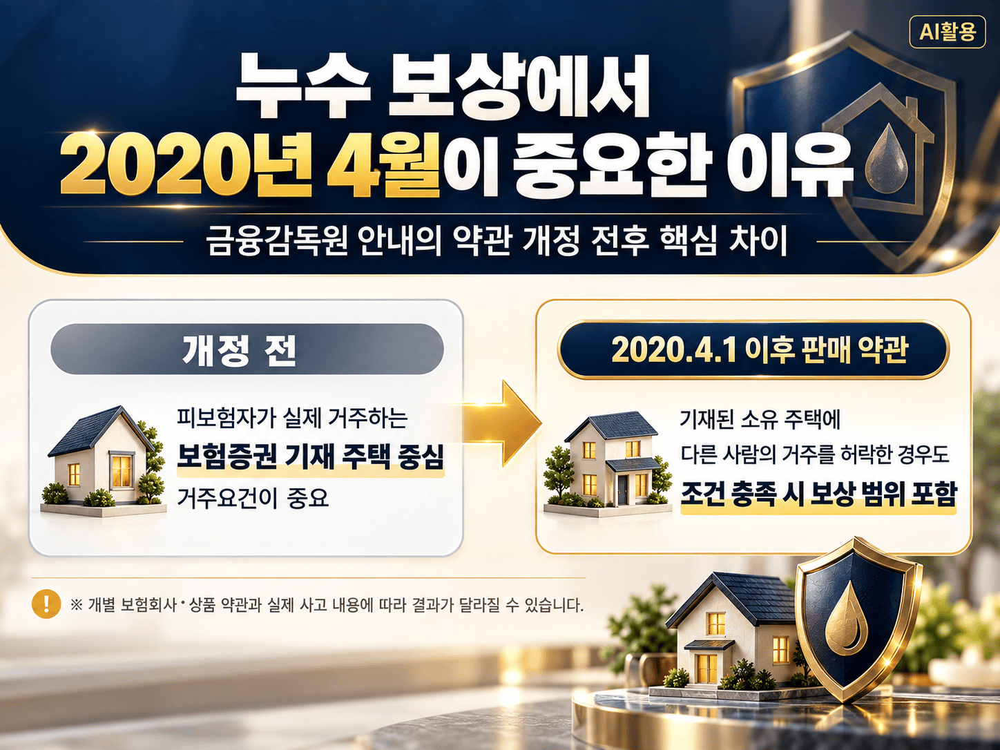 2020년 4월 전후 주택 누수 배상책임 약관의 보장 주택 범위 차이