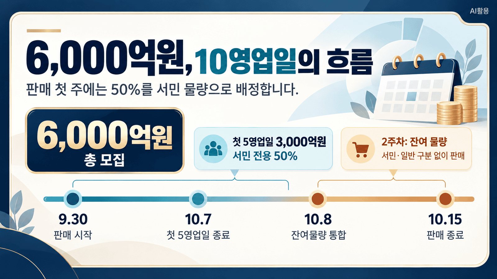 2차 국민참여성장펀드 6,000억원 모집 일정과 첫 5영업일 서민 우선배정을 나타낸 타임라인