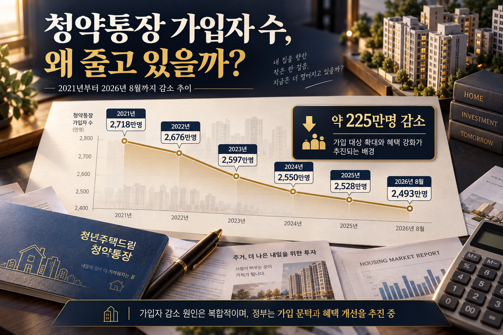 2021년부터 2026년 8월까지 가입자 수 변화와 약 225만명 감소를 보여주는 이미지