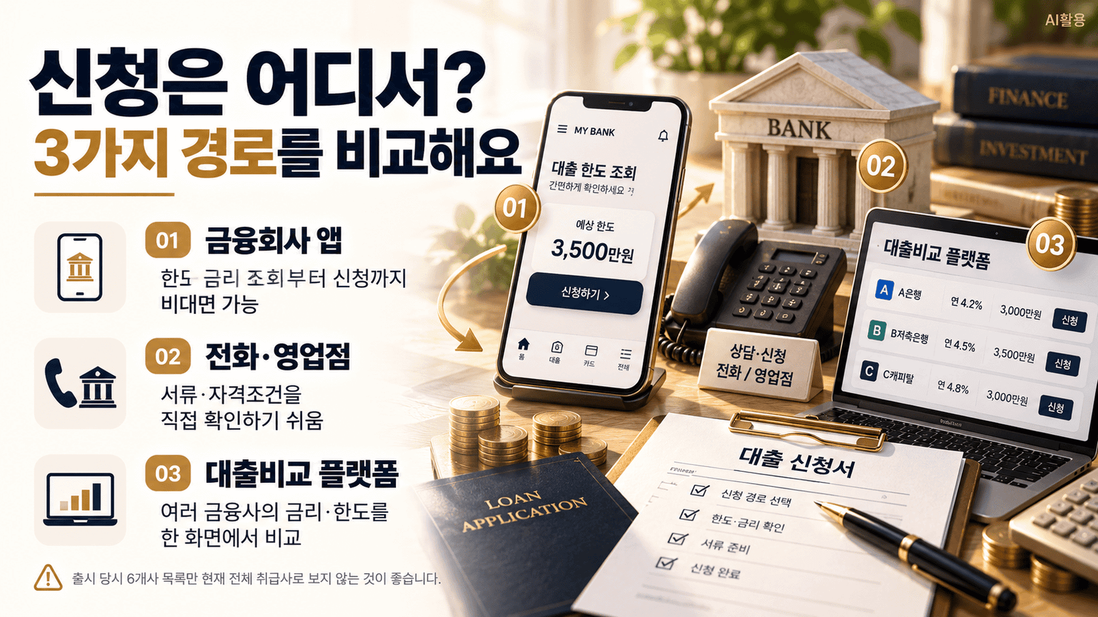 금융회사 앱·전화·영업점·대출비교 플랫폼 신청경로 안내 이미지