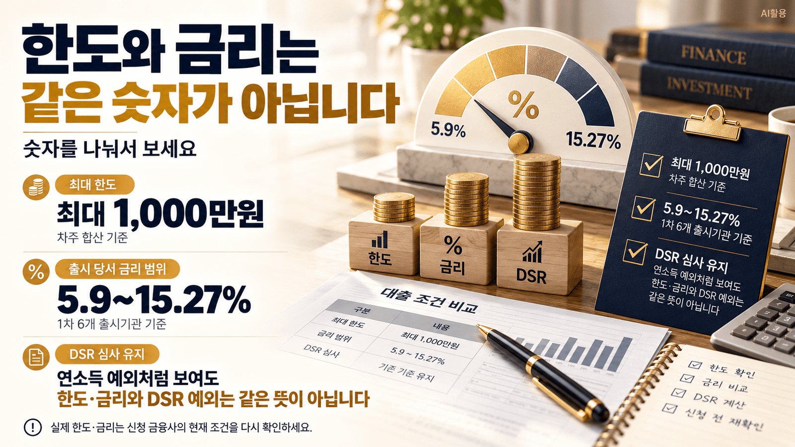 중금리 생활안정대출의 최대 1,000만원 한도·출시 당시 금리·DSR 관계 설명 이미지