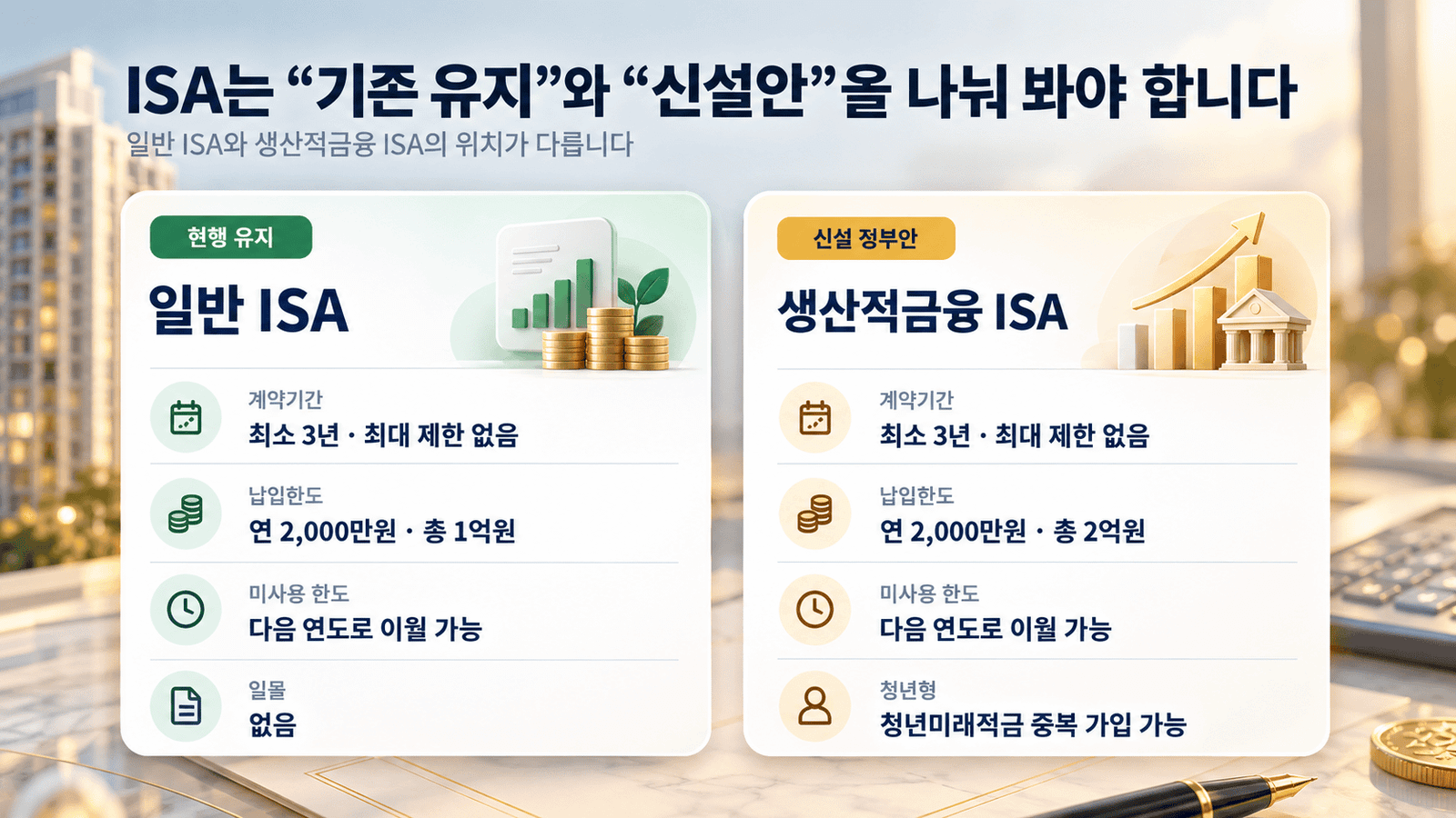 ISA 납입한도 이월과 계약기간 무기한 유지·생산적금융 ISA 신설안 비교 이미지