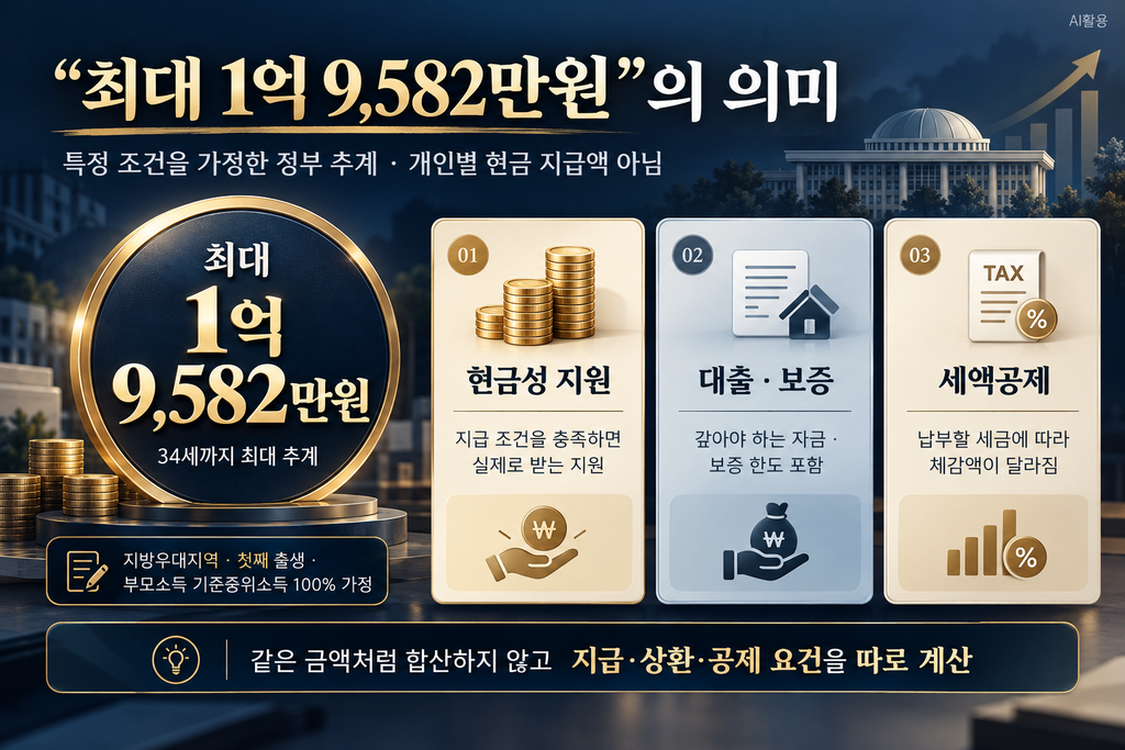 2027 청년 예산 언박싱┃일자리·주거·자산·양육 정책 변화 총정리 2027 청년 예산 언박싱 최대 1억 9,582만원은 특정 조건에 따른 추계이며 현금성 지원과 대출 보증 세액공제를 구분해야 한다는 설명