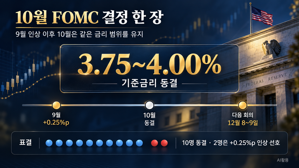 10월 FOMC 기준금리 3.75~4.00% 동결과 10대2 표결, 12월 회의 