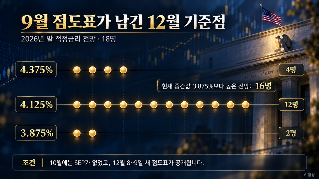 2026년 9월 FOMC 점도표의 연말 적정금리 전망과 현재 기준금리 중간값 비교