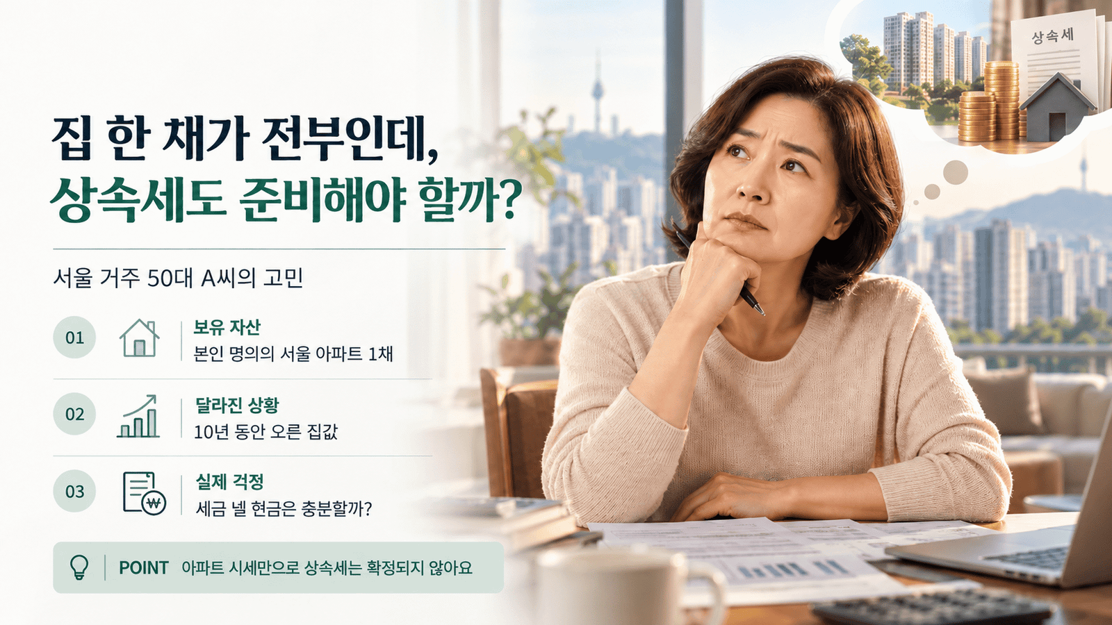 서울 아파트 상속세와 아파트 한 채를 보유한 50대의 보유 자산, 집값 변화, 납부자금 걱정