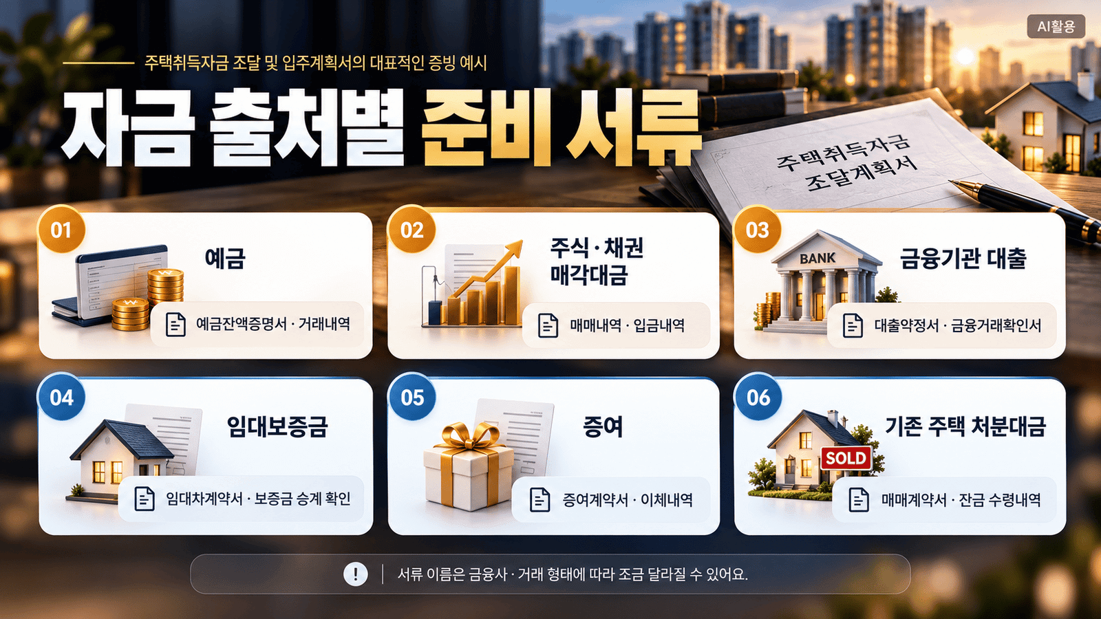 예금·주식·대출·임대보증금·증여·주택 처분대금별 증빙서류 예시