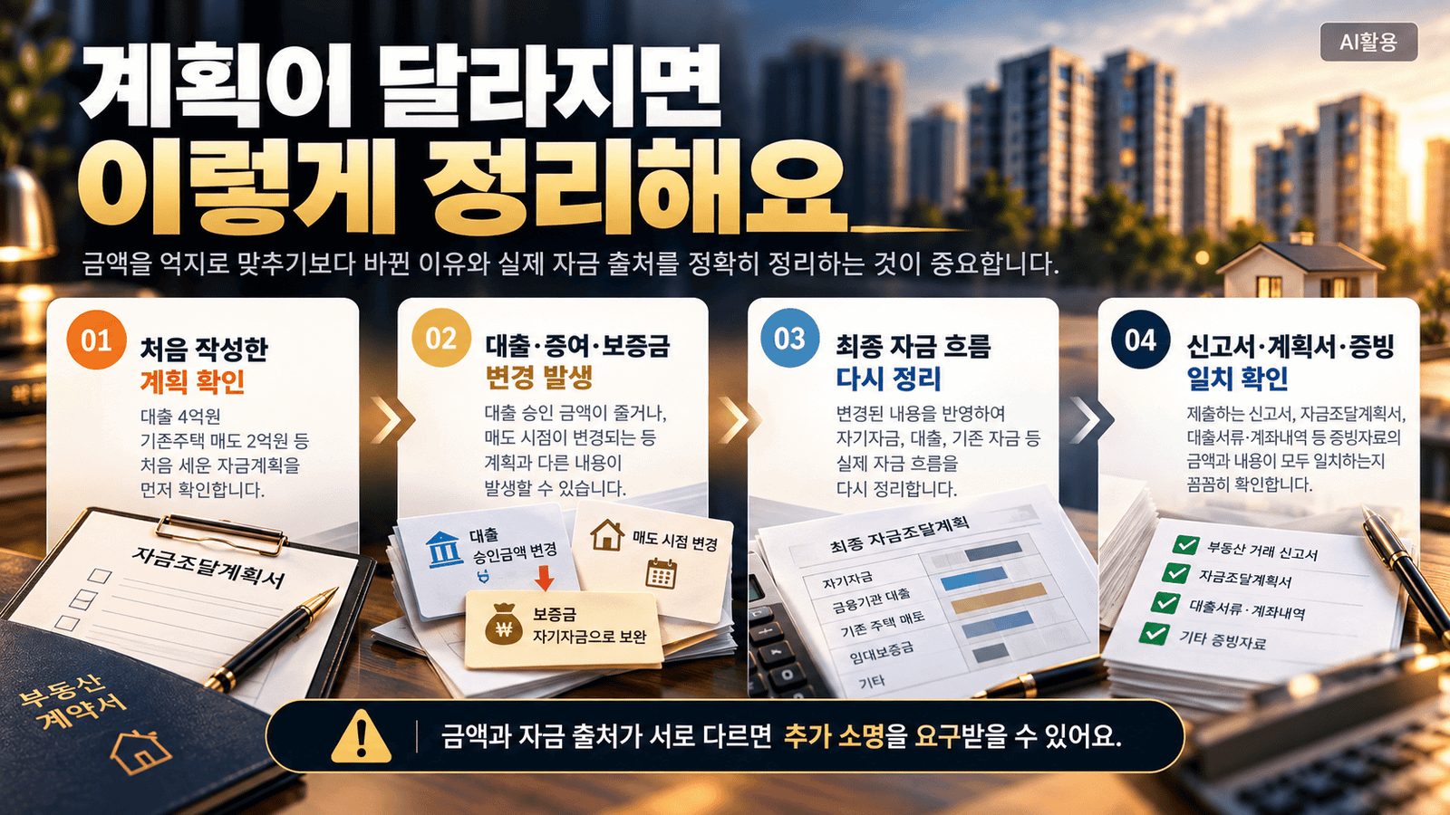처음 자금계획에서 변경 발생 후 최종 자금 흐름과 증빙을 다시 맞추는 4단계
