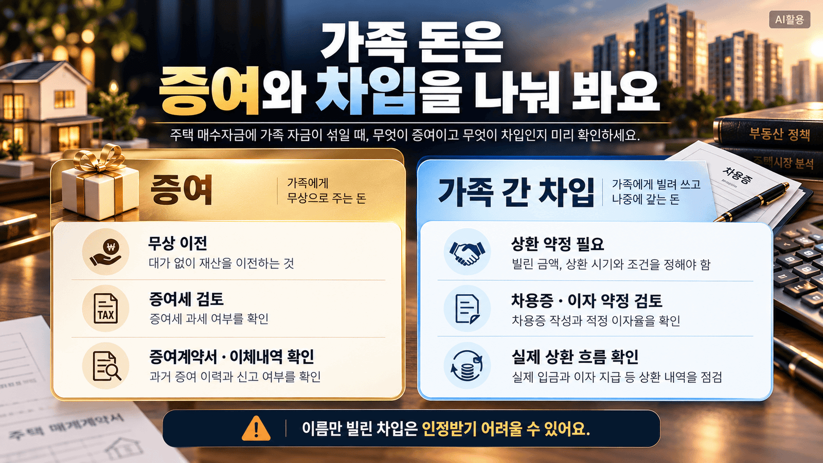주택 매수자금에 가족 돈이 들어올 때 증여와 가족 간 차입을 구분하는 체크포인트