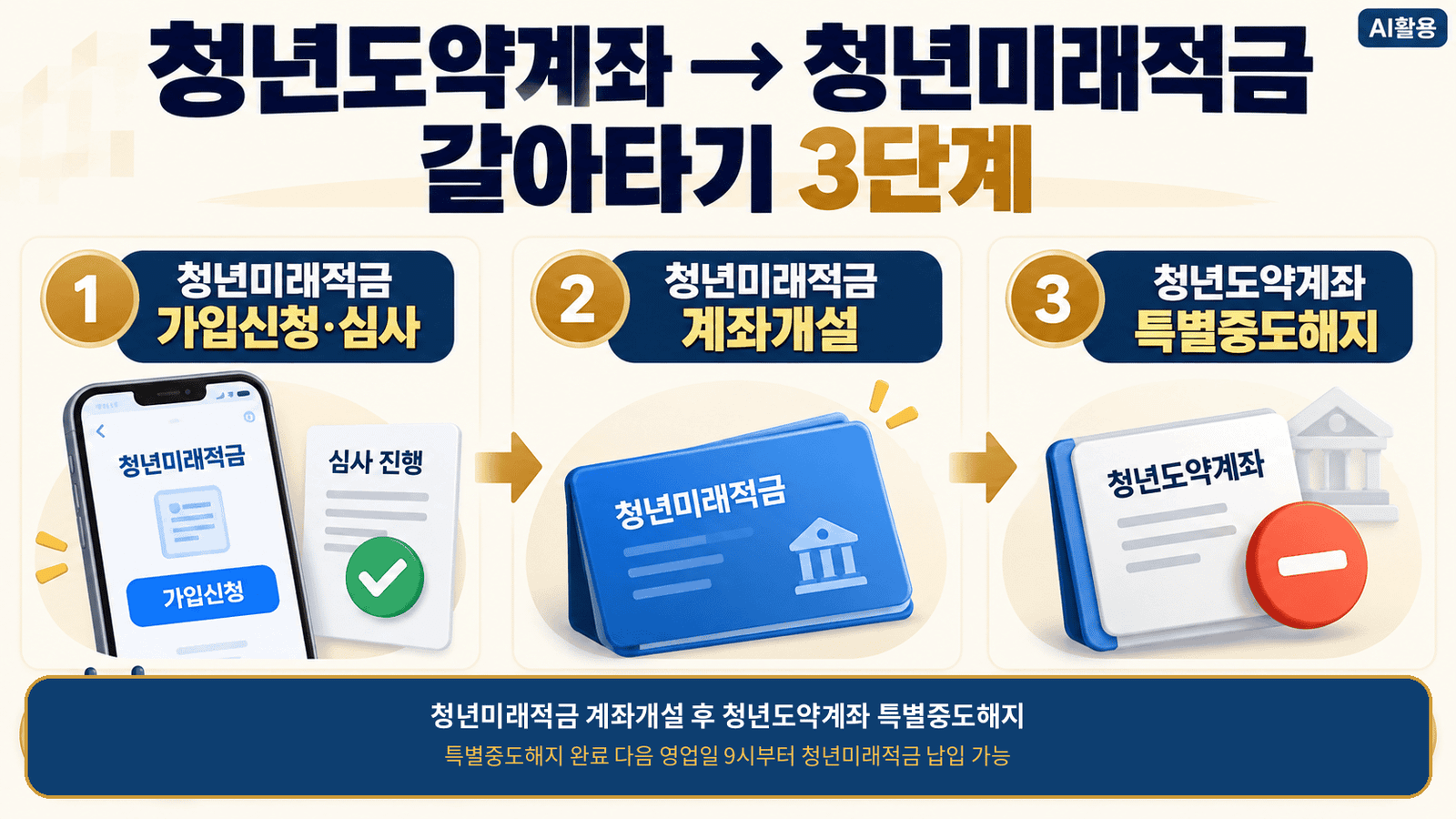 청년미래적금 가입신청┃10월 2차 일정·가입대상·신청방법 청년도약계좌에서 청년미래적금으로 갈아타는 가입신청·계좌개설·특별중도해지 3단계