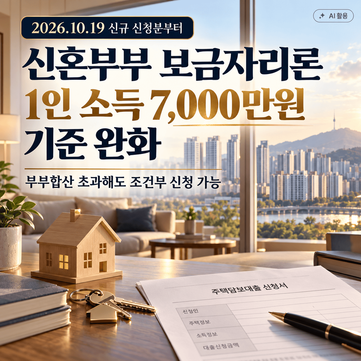 2026년 10월 19일 신혼부부 보금자리론 1인 연소득 7,000만원 기준 완화