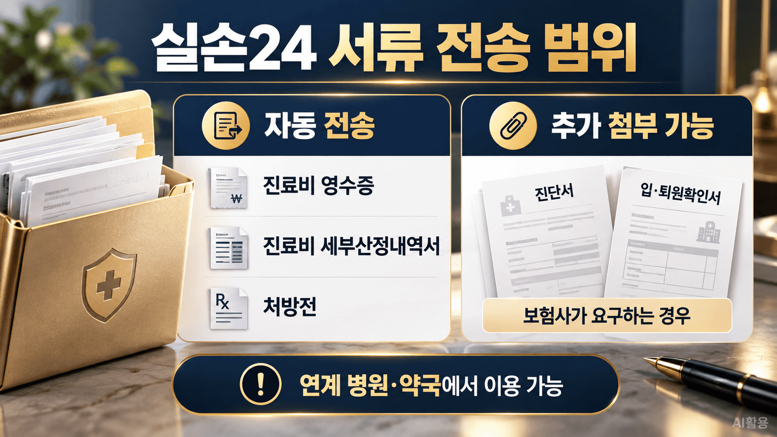 실손24 자동 전송 진료비 영수증 세부산정내역서 처방전과 추가 첨부 진단서 입퇴원확인서 비교